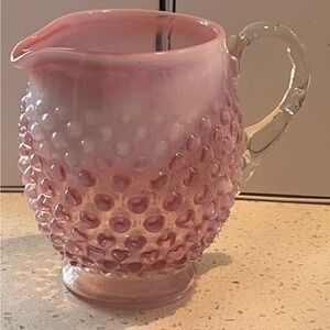 Vintage 1940s Fenton Pink Cranberry and Opalescent Hobnail Creamer Pitcher